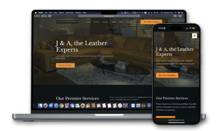J&A Leather Experts Website design by Finger Snap Group